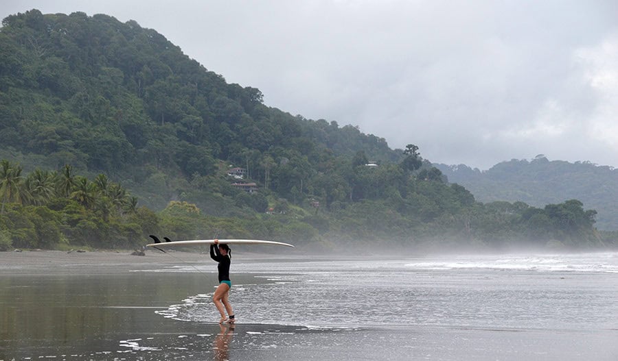 Dominical Beach in Costa Rica with Surfer