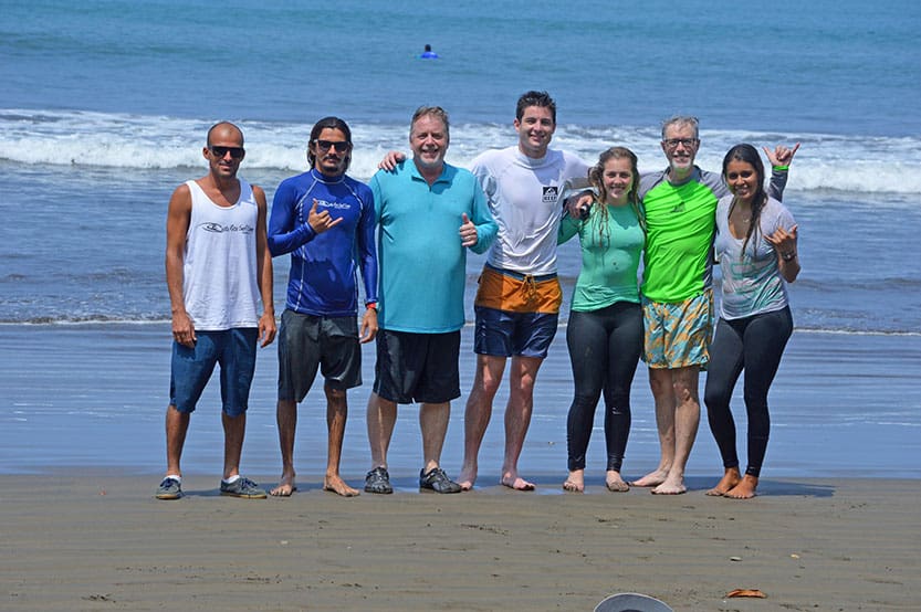 Students surfing in Dominical